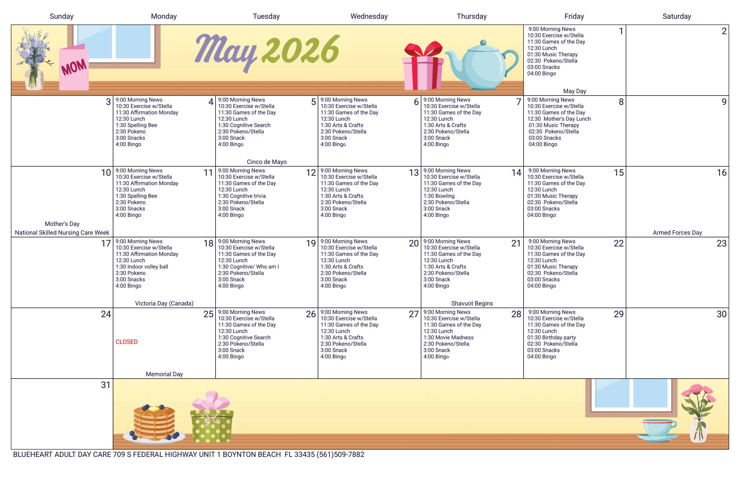 Blue Heart activity calendar
